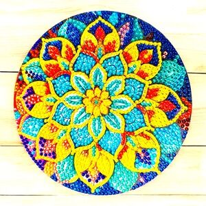 Trivet 6” Round Colorful Hand Crafted Sealed Diamond Art NWT